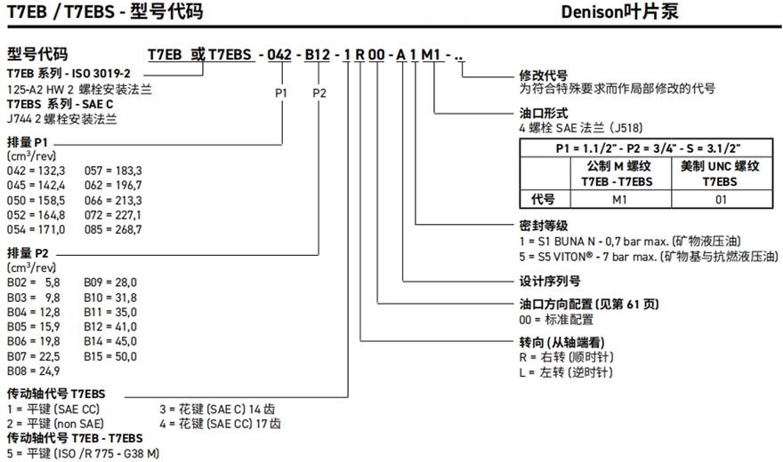 T7EB / T7EBS系列丹尼遜葉片泵型號(hào)代碼說明